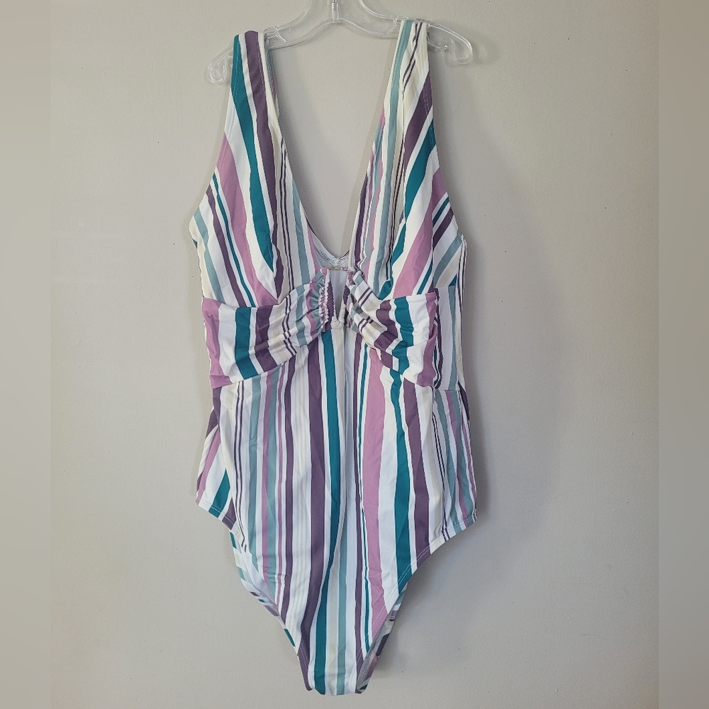 Adore Me Plunge Cut Striped Multicolor One-Piece Swimsuit